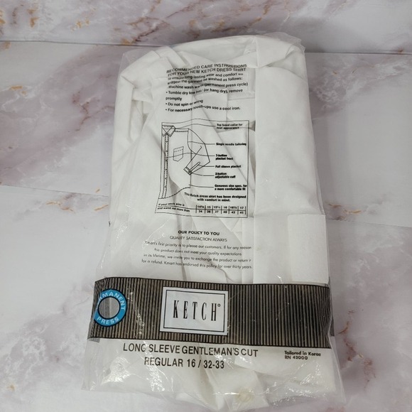 Ketch Long Sleeve Gentleman's Cut Regular 16 32-33 White Button Up Collard - Picture 4 of 9